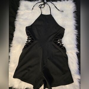 Black Halter Neck Romper with Side Cutouts Size S